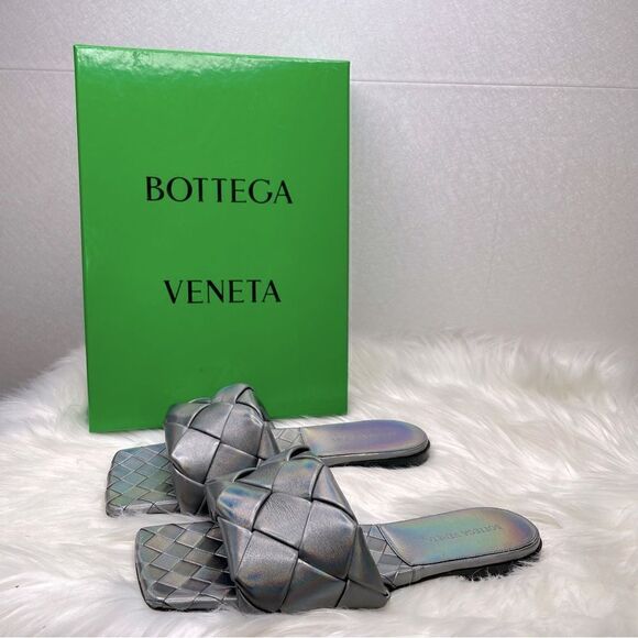Bottega Veneta Shoes - Bottega Veneta Metallic Woven Iridescent Lido Sandal 40